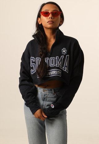 VINTAGE CHAMPION COLLEGE CROPPED 1/4 ZIP SWEATSHIRT