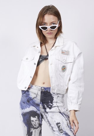 VINTAGE 80'S UNIFORM BADGED WHITE CROP JACKET