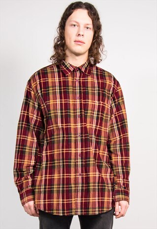 90'S VINTAGE BURGUNDY CHECK CORD SHIRT
