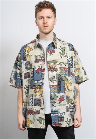 VINTAGE AZTEC PATTERNED SHIRT