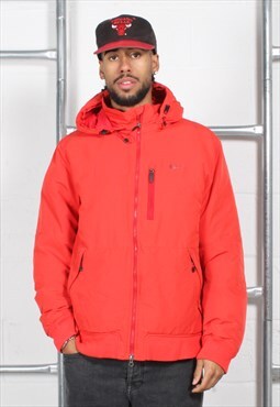 Vintage Nike Swoosh Jacket in Red Padded Rain Coat Large