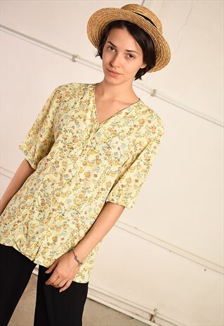 90'S RETRO FLORAL PRINT FESTIVAL PARIS CHIC BLOUSE TOP