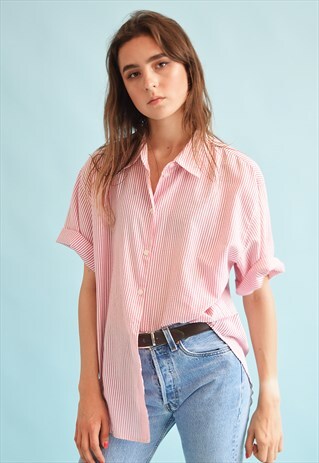 90'S RETRO STRIPED PRINT OVERSIZED BLOUSE TOP