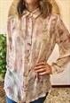 1970'S VINTAGE CREAM AND LIGHT PINK SHEER ROSE PRINT BLOUSE