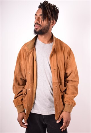 MENS VINTAGE SUEDE BOMBER JACKET XL BROWN 90S