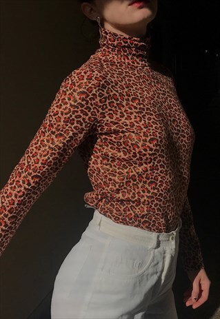 90S GLITTER ANIMAL PRINT TURTLE NECK TOP