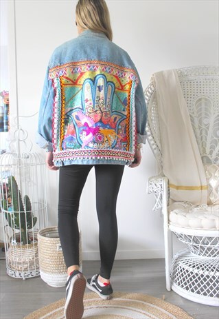 VINTAGE JEANS DENIM JACKET ETHNIC EMBROIDERY HAND FATMA