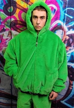 Bright fleece jacket green handmade detachable premium coat