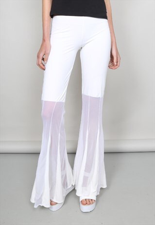 VINTAGE HIGH WAISTED 90'S WHITE FLARED MESH INSERT LEGGINGS