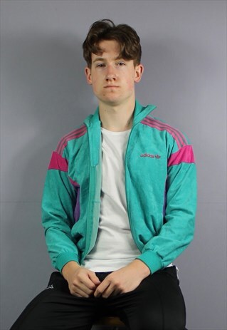 VINTAGE ADIDAS WINDBREAKER JACKET IN BLUE WITH FELT PRINT LO