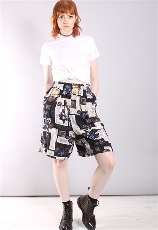 VINTAGE 80S ABSTRACT PRINT PATTERNED CULOTTE SHORTS