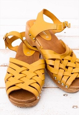 Mario Corti Women's Summer Yellow Ankle Straps Open Clogs