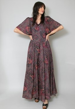 Vera Mont Of Paris Black Floral Fluted Sleeve Maxi Dress