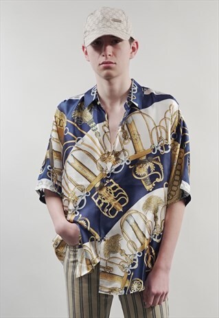 VINTAGE 80'S SHORT-SLEEVE SCARF PRINT SHIRT