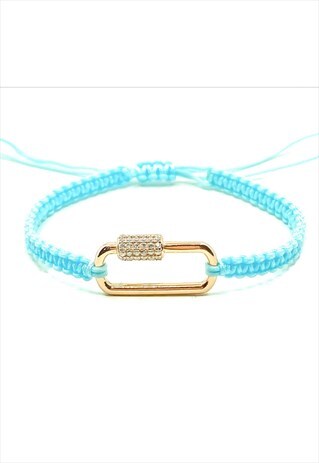 CARABINER ROPE MACRAME BRACELET BLUE, 925 SILVER, ROSE GOLD
