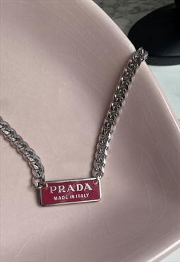 Repurposed Authentic Prada plaque tag - Necklace
