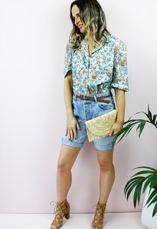 VINTAGE 80'S PRINTED SHORT SLEEVE SHIRT BLOUSE