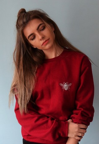 BABY BEE EMBROIDERED RED BURGUNDY SWEATER