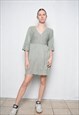 VINTAGE Y2K 00S PASTEL GREEN KNITTED A-LINE MINI DRESS
