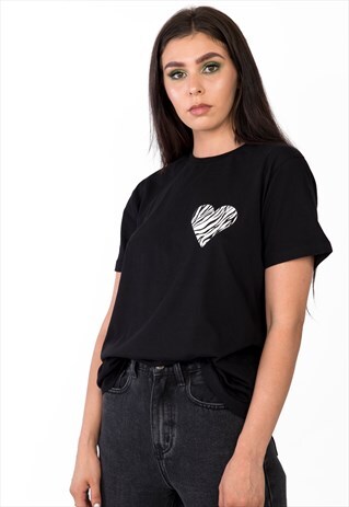 BLACK T-SHIRT WITH ZEBRA PRINT HEART