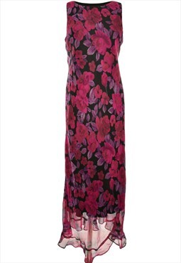 Floral Jessica Howard Black & Pink Sheer Sleeveless Dress - 