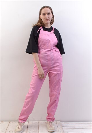 Vintage Women M Pink French Worker Suit Coverall Jumpsuit
