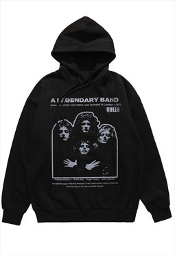 Queen band hoodie retro rocker pullover grunge jumper black