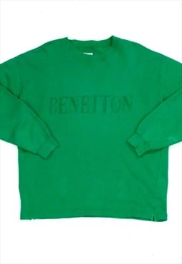 Benetton Jumper Bright Green Vintage Crewneck Logo