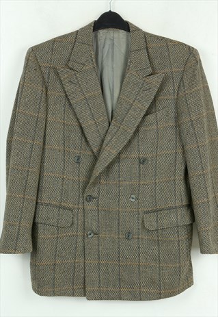 BLAZER US 36 JACKET PLAID DOUBLE-BREASTED TWEED SUIT COAT XS