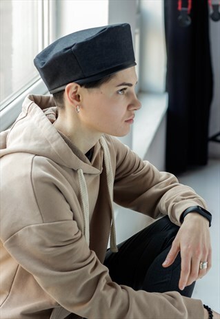 DENIM BERET HAT IN BLACK
