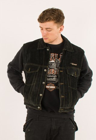 VINTAGE 90S BLACK DIESEL SUEDE LEATHER JACKET LARGE