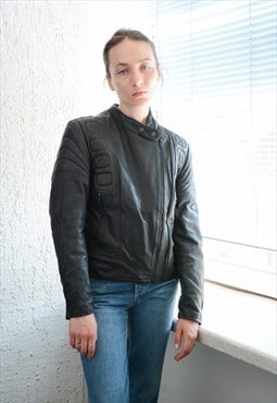 Vintage Black Leather Biker Racer Jacket