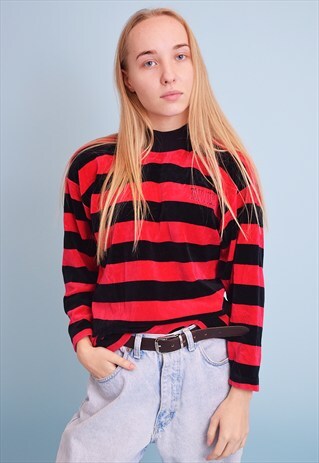 90'S RETRO STRIPED KNIT VELVETEEN JUMPER TOP