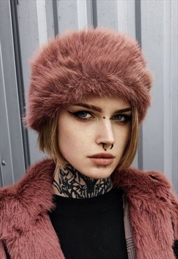 Faux fur headband luxury fluffy head cover in brown