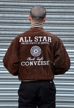 VINTAGE SUEDE CONVERSE ALL STAR EMBROIDERED BOMBER JACKET