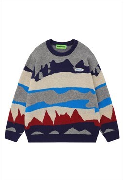 Landscape sweater knitted earth jumper skater top blue grey