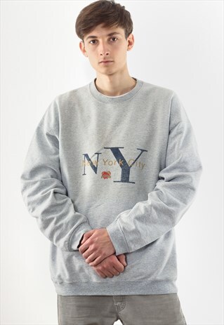 VINTAGE NEW YORK CITY GRAPHIC CREW NECK 90S GREY