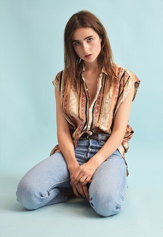 90'S RETRO FESTIVAL ETHNIC PRINT OVERSIZED BLOUSE TOP