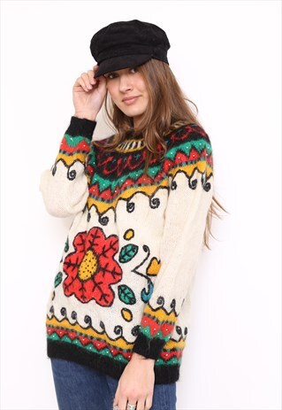 VINTAGE 80S FOLK MOHAIR KNIT JUMPER