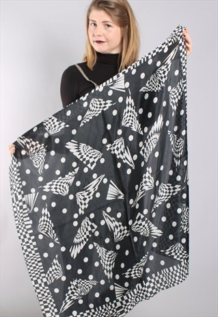 VINTAGE 80S CRAZY GEOMETRIC PATTERNED SILK SCARF