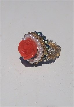 Handmade bead woven ring,multi color glass/pearls/plastic