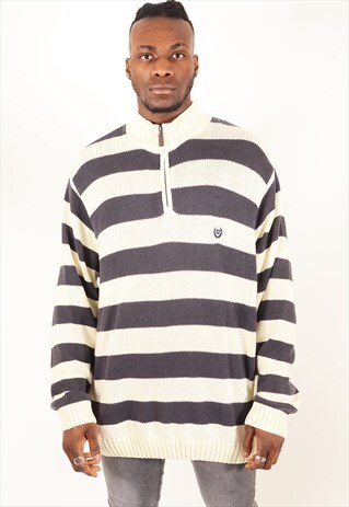 VINTAGE RALPH LAUREN CHAPS 1/4 ZIP NECK JUMPER CREAM & GREY
