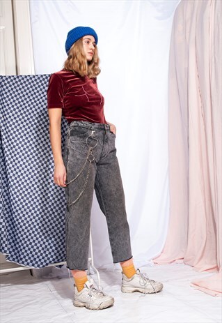 VINTAGE CROPPED JEANS 80S REWORKED STONEWASHED DENIM PANTS