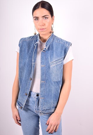 WOMENS VINTAGE DENIM GILET LARGE BLUE 90'S