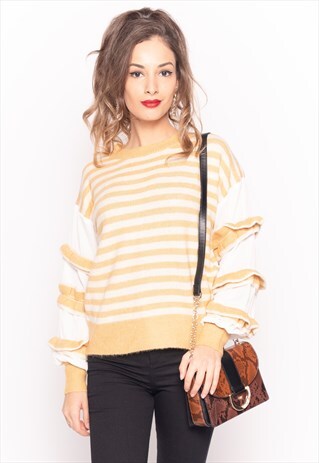 SOFT KNIT BLACK & YELLOW STRIPE JUMPER WITH RUFFLES