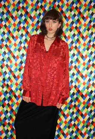 VINTAGE 90'S MESH AND SATIN FLORAL BURNOUT BLOUSE