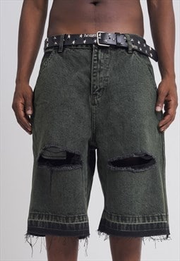 Ripped board denim shorts cropped jean skater pants in green