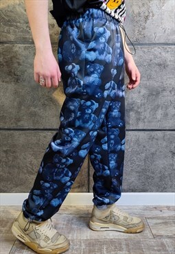 Teddy bear joggers handmade Gothic print pants rave overalls