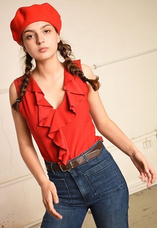 Y2K RETRO DRAPED PARIS CHIC RUFFLE LYCRA TOP