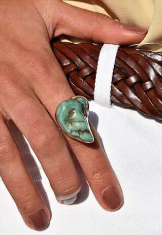 WOMENS SILVER RING TURQUOISE RING GEM RING STONE RING - 2045